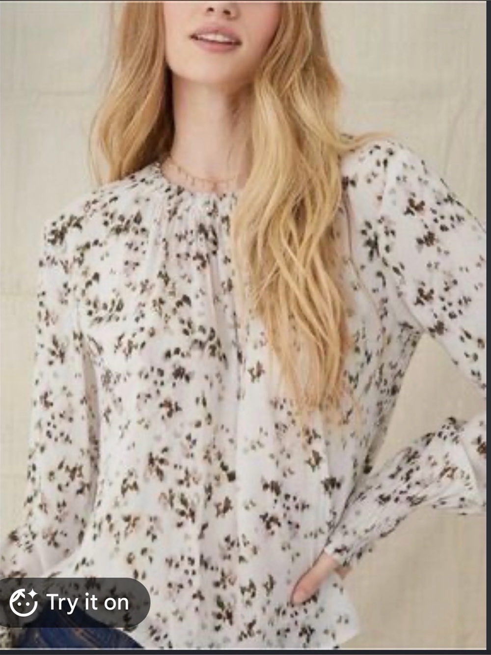 Cloth & Stone cream and dark floral-print blouse size medium